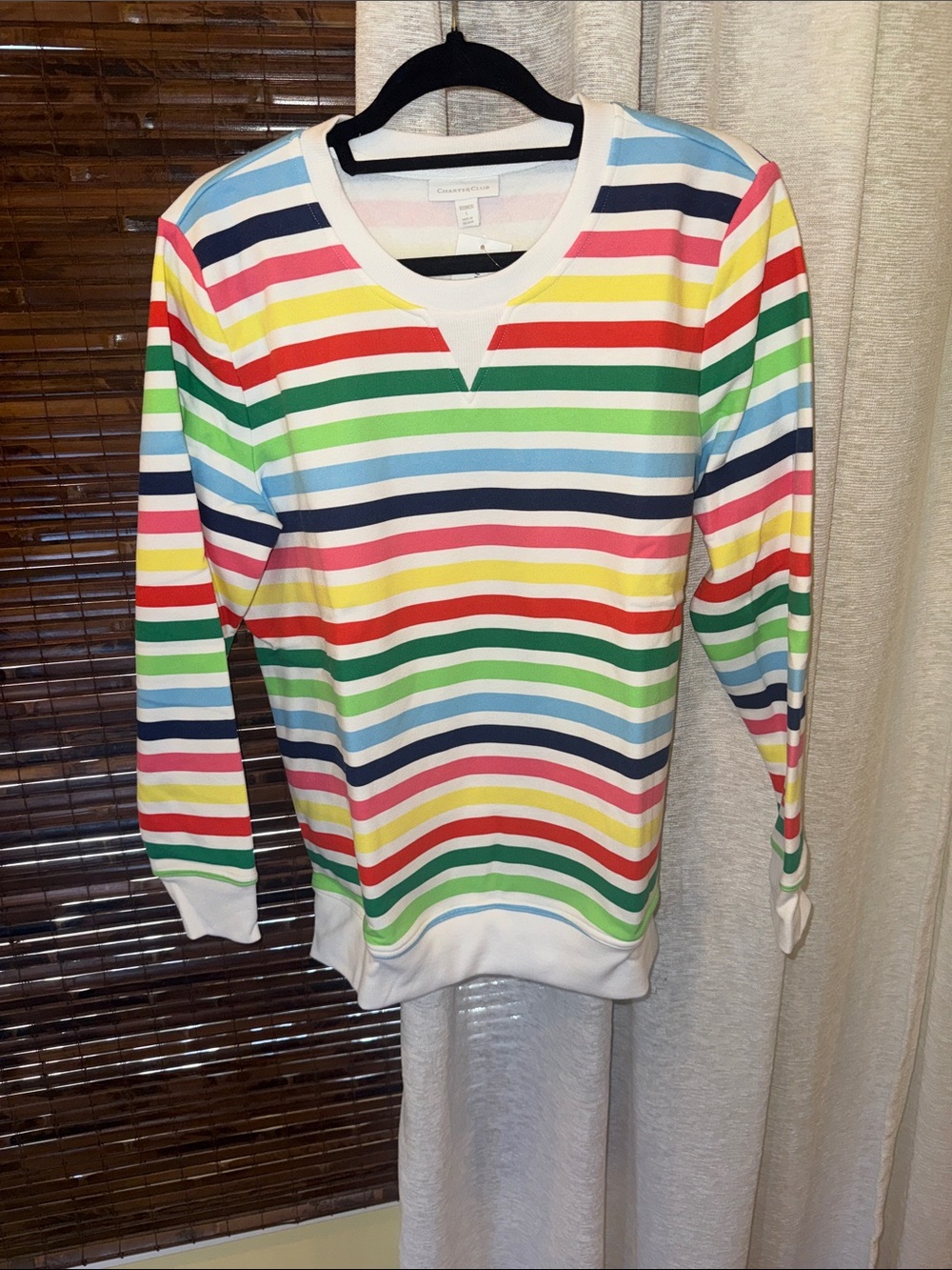 Charter Club Women's Large Pink and White Label Top